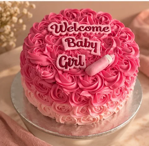 Cake personnalisé Welcome Baby Girl de Sofie’s